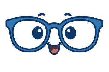 Eyeglasses character smiling happy face emoji wearing blue spectacles cartoon concept with transparent background