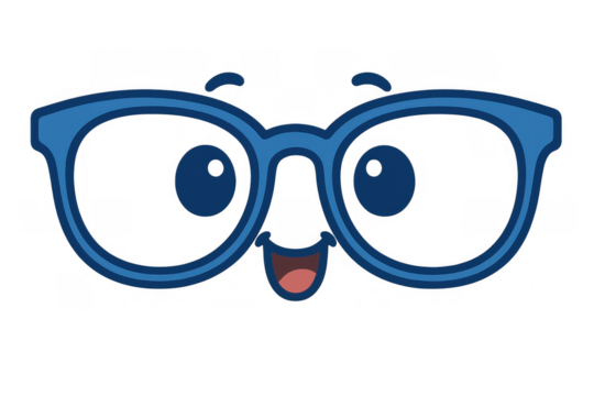 Eyeglasses character smiling happy face emoji wearing blue spectacles cartoon concept with transparent background - Powered by Adobe