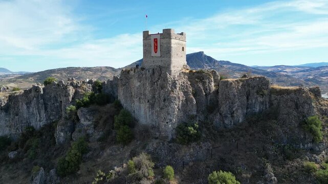 Aerial view of Zahara, Spain castle overlooking  