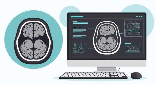 Human Brain Scan On A Computer Screen, Medical Diagnosis Concept