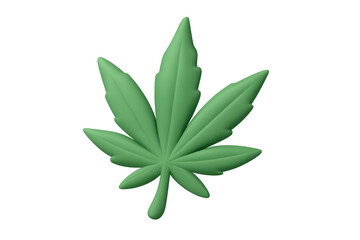Cannabis leaf 3d render, marijuana plant symbol, green medical cannabis icon, legal recreational drug concept