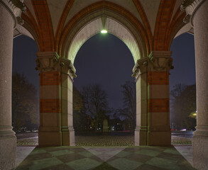 Arches and view at old regemente named "Kviberg kaserner" in Gothenburg, Sweden.