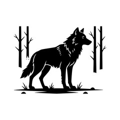 Vector art of silhouette of a majestic wolf standing in a forest