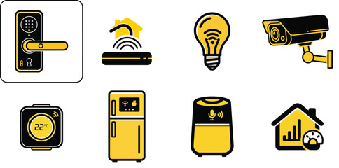 Smart Home Technology Icons Set Yellow and Black digital
