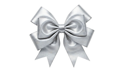 Sparkling silver bow isolated on transparent background, perfect for gift wrapping