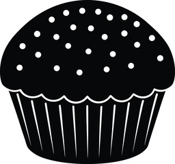 Cupcake Muffin Icon Black and White Simple Design Sweet Treat Dessert Illustration Baked Good Concept