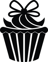 Cupcake black silhouette illustration for pastry shop emblem or bakery logo design template sweet dessert outline icon