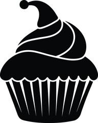 Cupcake with Swirl Icing Topping Vector Black Silhouette with Transparent Background