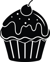 Cupcake with Cherry Topping Vector Black Silhouette with Transparent Background