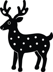Spotted deer icon with antlers. Forest animal silhouette. Wildlife mammal graphic. Nature fauna illustration