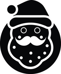 Santa Claus face icon with hat beard mustache eyes. Traditional holiday character head. Winter celebration symbol