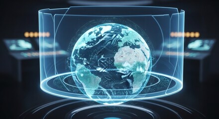 Holographic Globe In Futuristic Control Room Digital Exploration