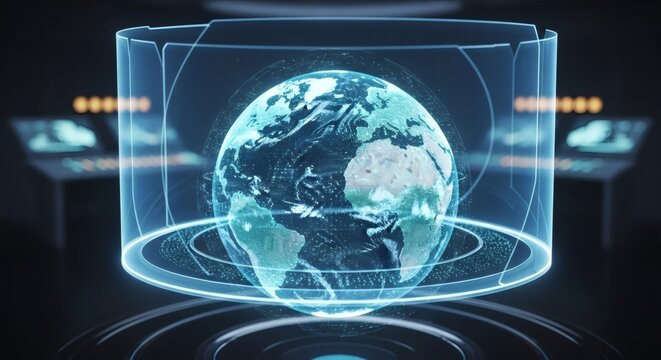 Holographic Globe In Futuristic Control Room Digital Exploration