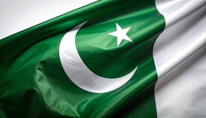 National Flag of Pakistan Waving with Crescent and Star on Green Field