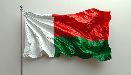 National Flag of Madagascar Waving Against a Cloudy Sky