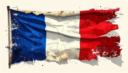 Artistic French Flag with Distressed Texture and Paint Splashes
