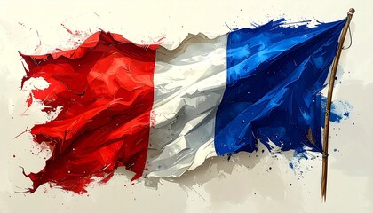 Artistic French Flag with Distressed Texture and Paint Splashes