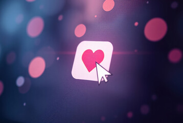 Close-up of a pixel cursor on a heart – digital affection.
