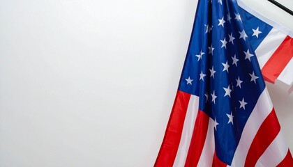 Vertical United States Flag Hanging on Wall with Gold Rod and Soft Shadow