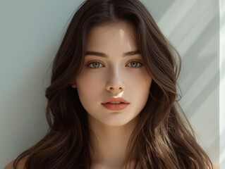 Portrait of a Young Woman with Natural Makeup and Soft Lighting