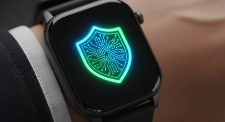 Smartwatch Displaying Security Shield Illustrating Data Protection Concept