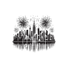 2026 New Year Black and White Fireworks Vector with Bold Typography