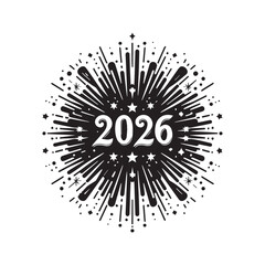 Obraz premium 2026 New Year Black and White Fireworks Vector with Bold Typography