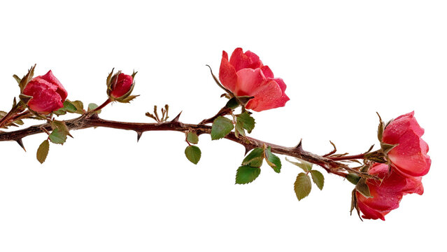 PNG of Delicate branch of pink roses showcasing soft petals and fresh green leaves, symbolizing beauty and grace.