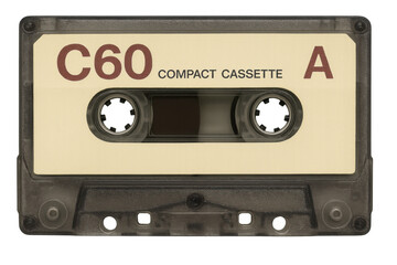 Obraz premium Retro compact cassette c60, side a, for audio recording and playback. Outdated music technology on transparent background