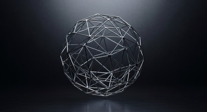 Abstract Metallic Sphere On Dark Reflective Surface Geometric Element