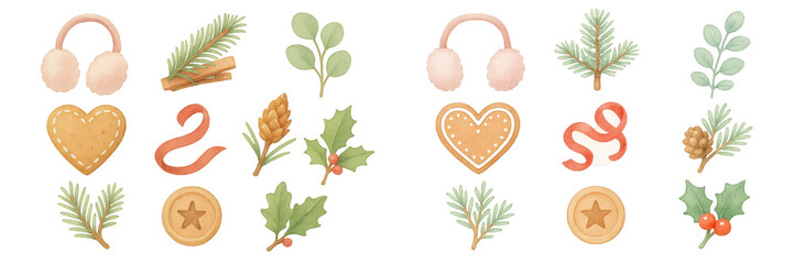 Colorful winter themed decorations with gingerbread cookies and festive elements for holiday celebrations