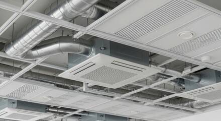 Obraz premium Modern commercial ceiling with air conditioning and ventilation provides a cool and comfortable environment