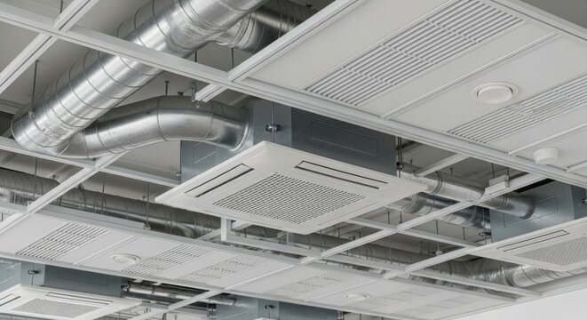 Modern commercial ceiling with air conditioning and ventilation provides a cool and comfortable environment