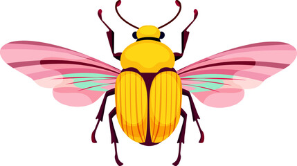 Beautiful yellow beetle with pink wings.