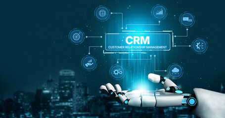 Obraz premium AI enhances CRM platforms with smart communication tools, automation, and analytics to improve customer tracking, loyalty, and relationship management. Artificial intelligence spline