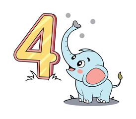 Cartoon Number Sticker Design With Blue Baby Cute Style