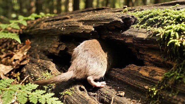 Following a scent trail, a small shrew with a pointed snout investigates a crevice.