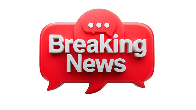 PNG of A bright red 'Breaking News' badge with speech bubbles, symbolizing urgent news updates and communication.