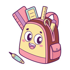 Cute Cartoon Style School Bag Sticker With Bright Colorful Design
