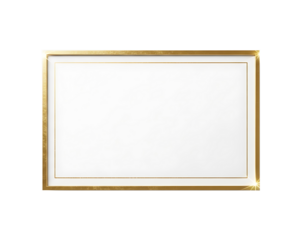 A simple rectangular golden picture frame with a white blank space for your image or text isolated on transparent background