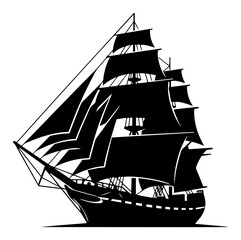 Tall ship silhouette with full sails – vintage sailing vessel emblem vector illustration © Luka