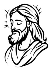 Jesus Christ serene bust with radiant halo – inspirational hand‑drawn vector portrait of savior in peaceful prayer pose