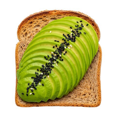 Avocado toast with black and white sesame seeds isolated on transparent background