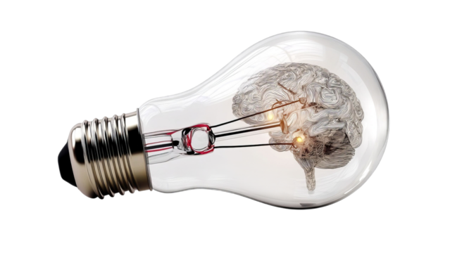 PNG of An artistic light bulb design featuring a brain, symbolizing creativity and innovation.
