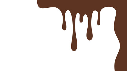 Melted chocolate or syrup drips isolated on a white background. Flowing liquid chocolate border element. A sweet brown syrup or sauce that melts and drips.