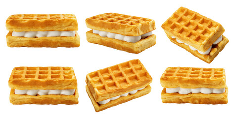 Viennese Waffle with cream isolated, full depth of field