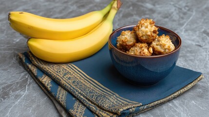 Bananas and Cookies on Patterned Cloth: A Creative Culinary Display for Kitchens and Food Design