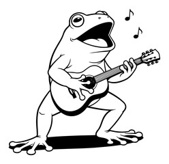 Singing frog playing guitar – cheerful amphibian musician cartoon vector illustration