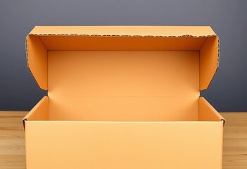 Empty tan cardboard box, open top, flaps folded down,  delivery,  organize