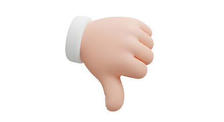 3D cartoon hand giving a thumbs down for disapproval, negative feedback or social media dislike emoji
